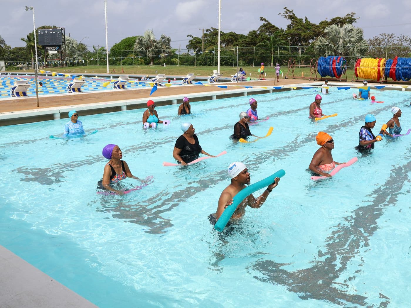 An AquaAerobics class in the pool at the Aquatic Center Complex